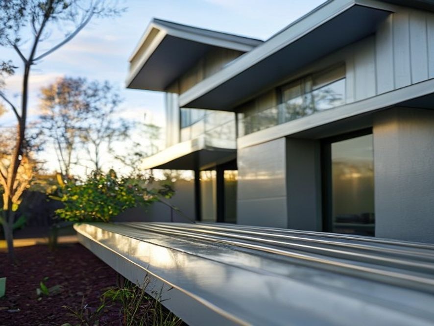 Cleaned aluminium gutter line on a suburban home