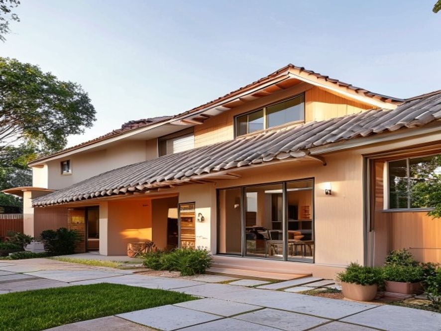 Clean terracotta tile roof after moss and lichen removal